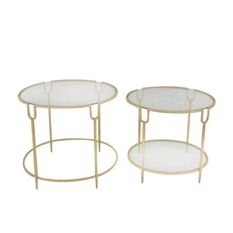 Sagebrook Home 22"H Round Gold Accent Tables with Glass Top, Set Of 2